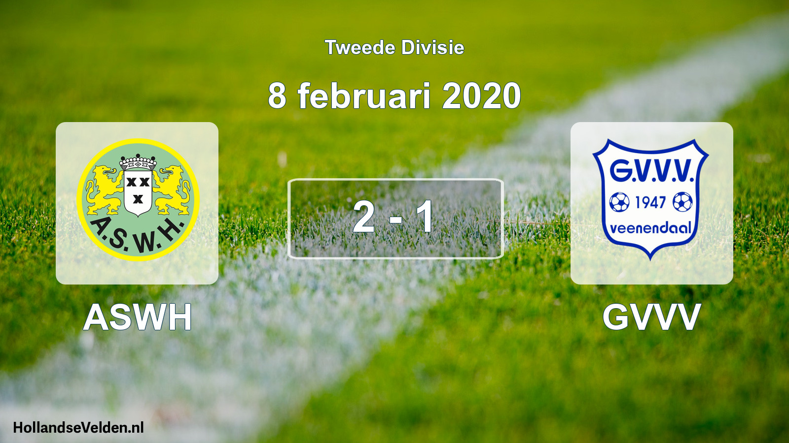 Total number of matches played: ASWH - GVVV 2 - 1 (8 February 2020)