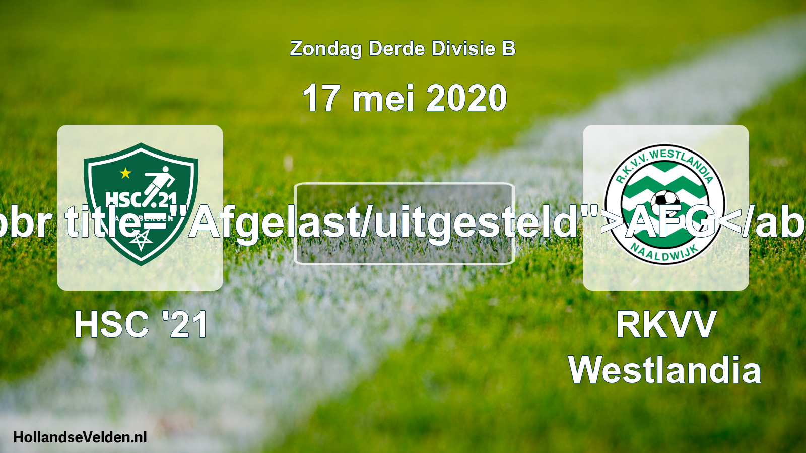 Scheduled Match: HSC '21 - RKVV Westlandia (17 May 2020)
