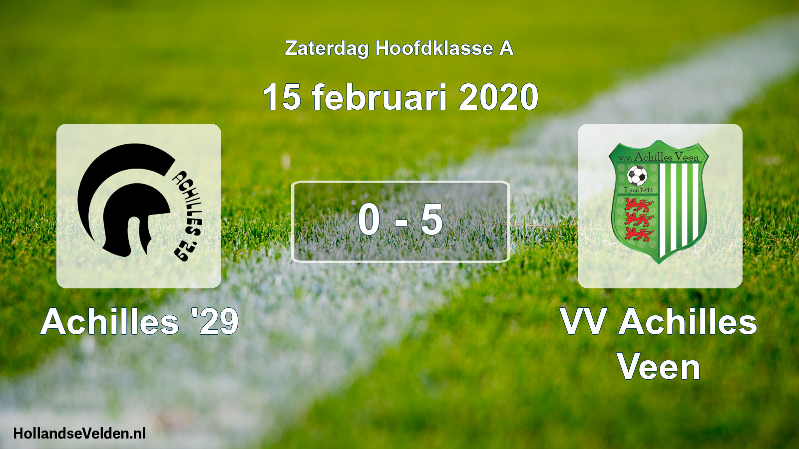 Total number of matches played: Achilles '29 - VV Achilles Veen 0 - 5 (15 February 2020)