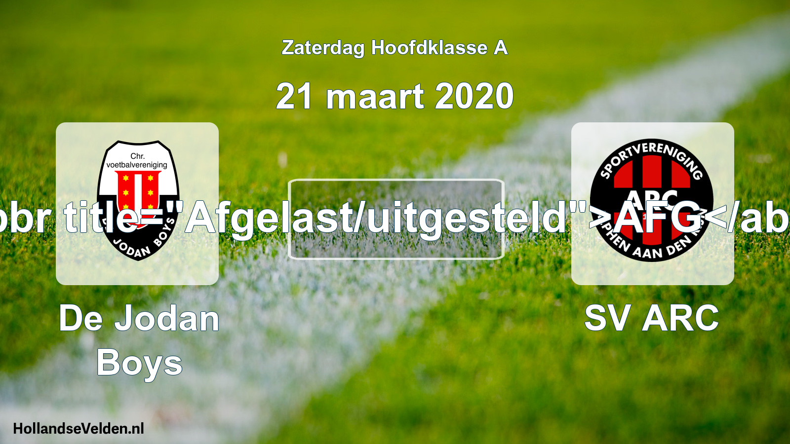 Scheduled Match: De Jodan Boys - SV ARC (21 March 2020)