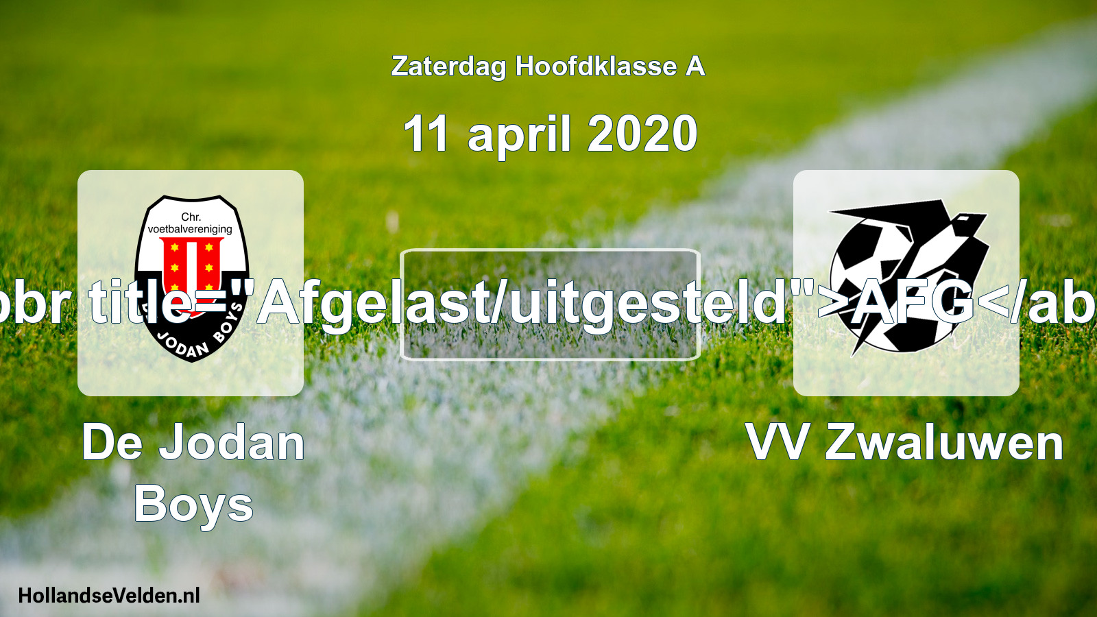 Scheduled Match: De Jodan Boys - VV Zwaluwen (11 April 2020)