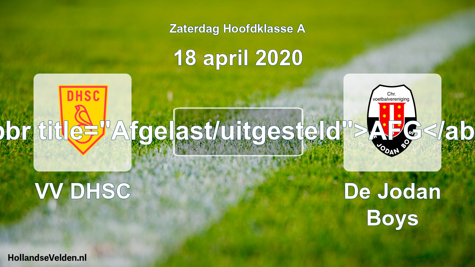 Scheduled Match: VV DHSC - De Jodan Boys (18 April 2020)