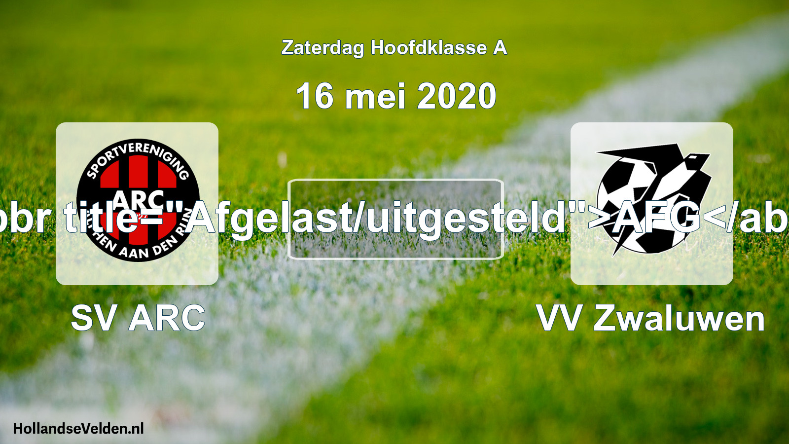 Scheduled Match: SV ARC - VV Zwaluwen (16 May 2020)