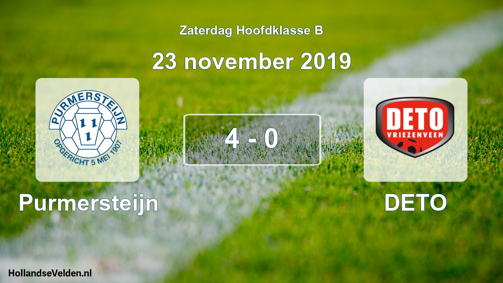 Total number of matches played: Purmersteijn - DETO 4 - 0 (23 November 2019)
