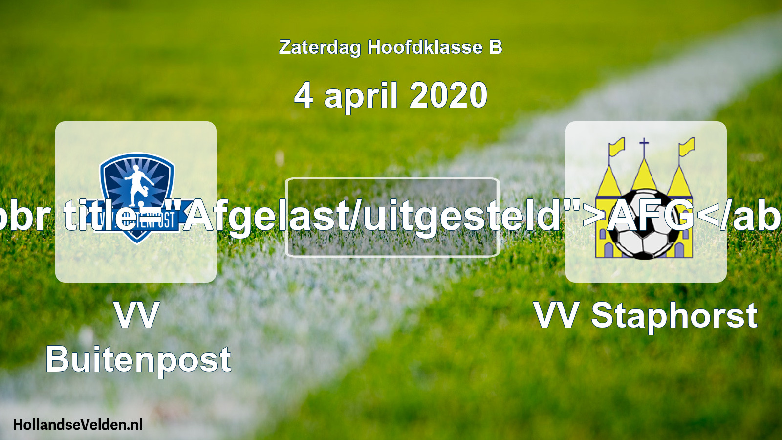 Scheduled Match: VV Buitenpost - VV Staphorst (4 April 2020)