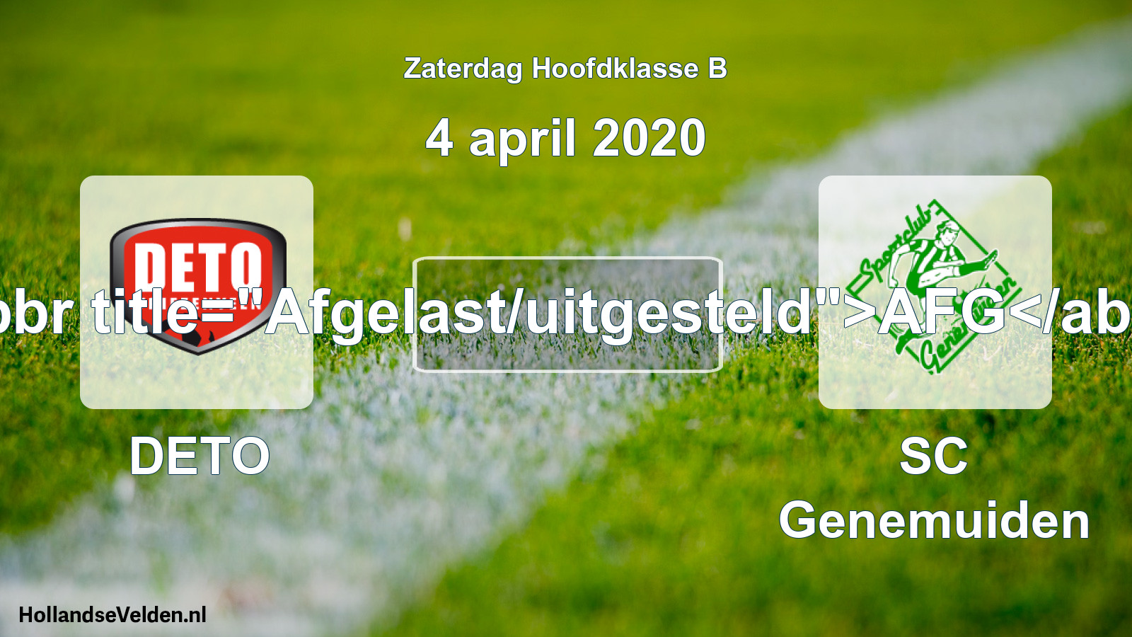Scheduled Match: DETO - SC Genemuiden (4 April 2020)