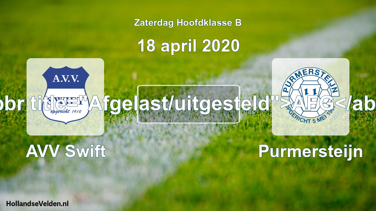 Scheduled Match: AVV Swift - Purmersteijn (18 April 2020)