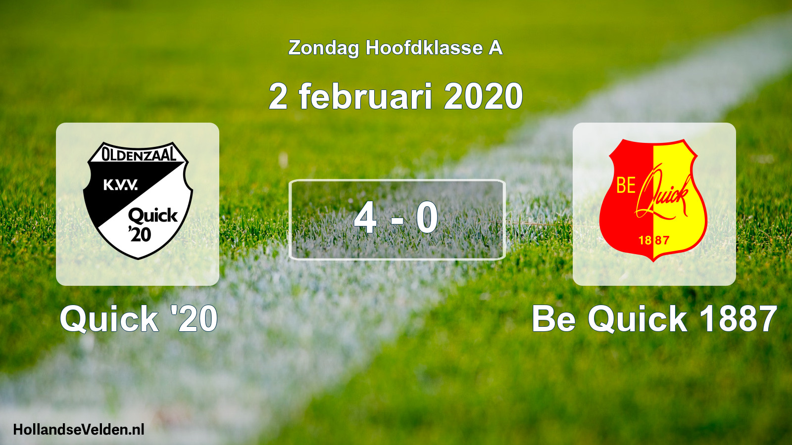 Total number of matches played: Quick '20 - Be Quick 1887 4 - 0 (2 February 2020)