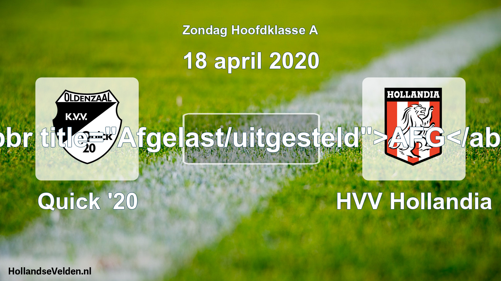Scheduled Match: Quick '20 - HVV Hollandia (18 April 2020)