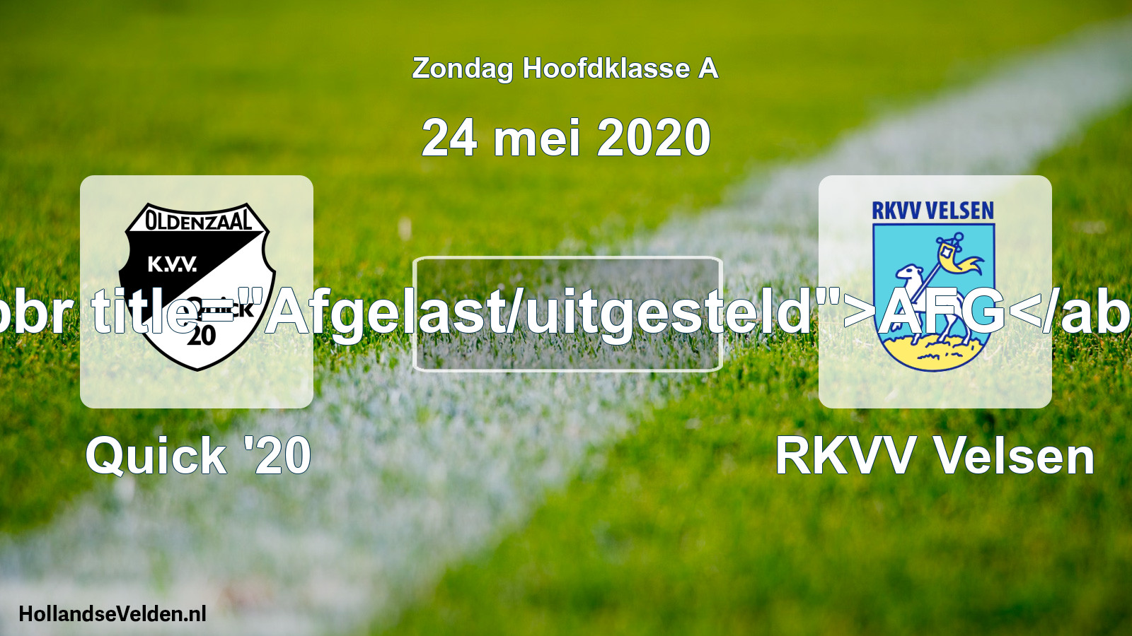 Scheduled Match: Quick '20 - RKVV Velsen (24 May 2020)