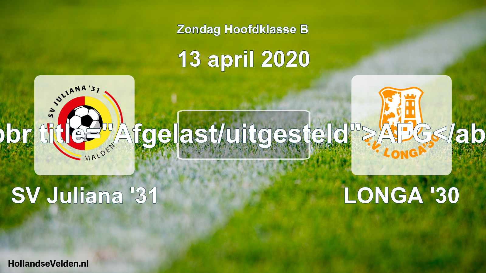 Scheduled Match: SV Juliana '31 - LONGA '30 (13 April 2020)