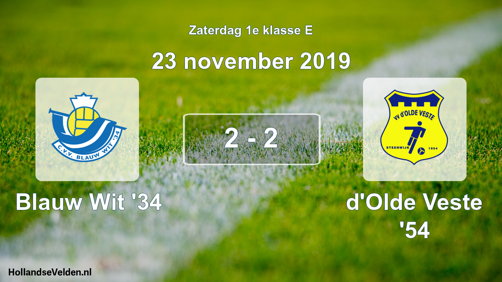 Total number of matches played: Blauw Wit '34 - d'Olde Veste '54 2 - 2 (23 November 2019)