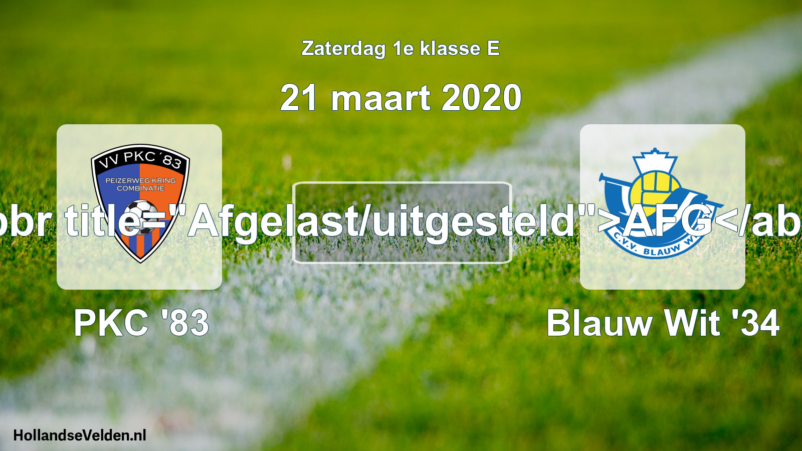 Scheduled Match: PKC '83 - Blauw Wit '34 (21 March 2020)
