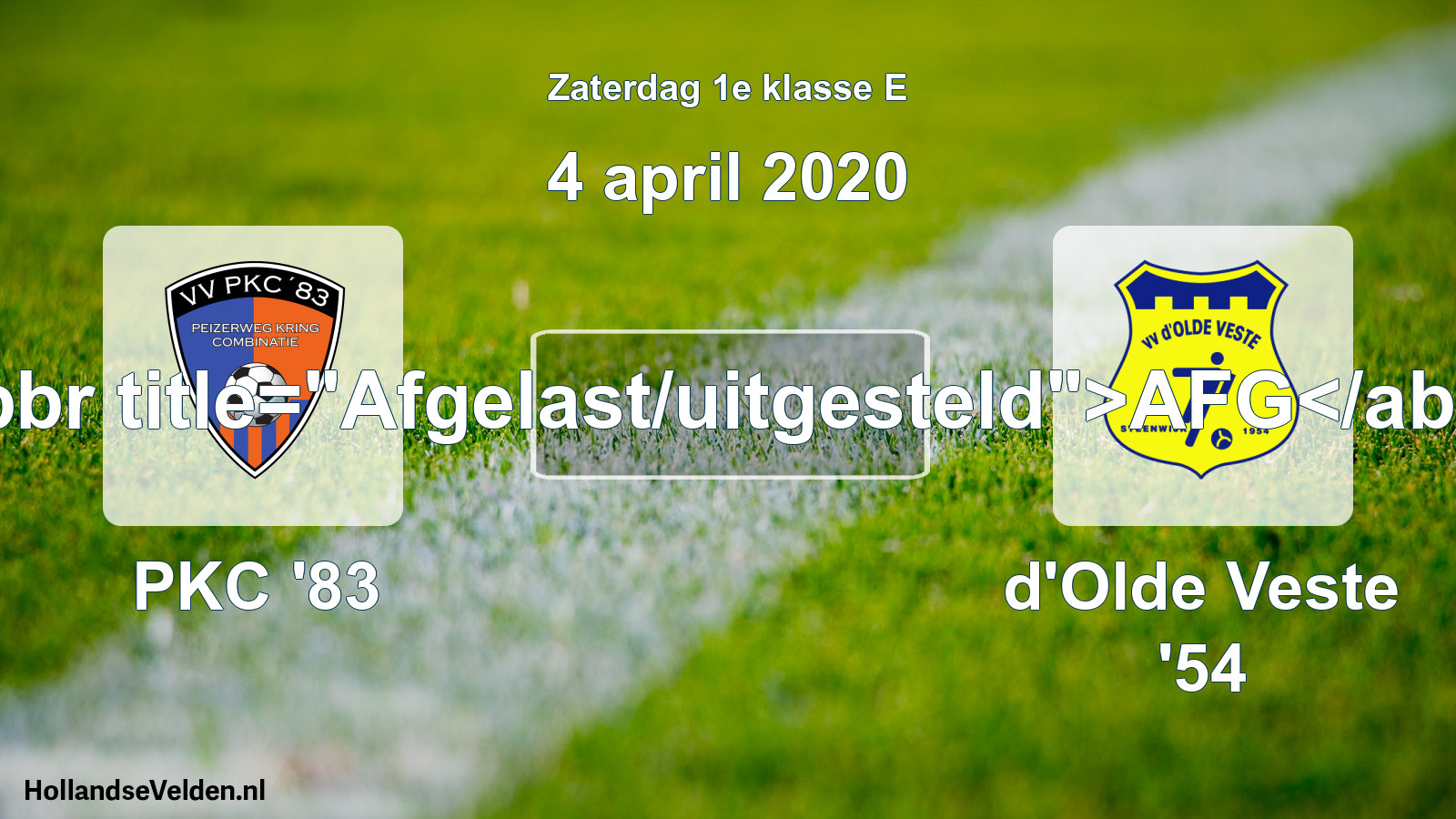 Scheduled Match: PKC '83 - d'Olde Veste '54 (4 April 2020)