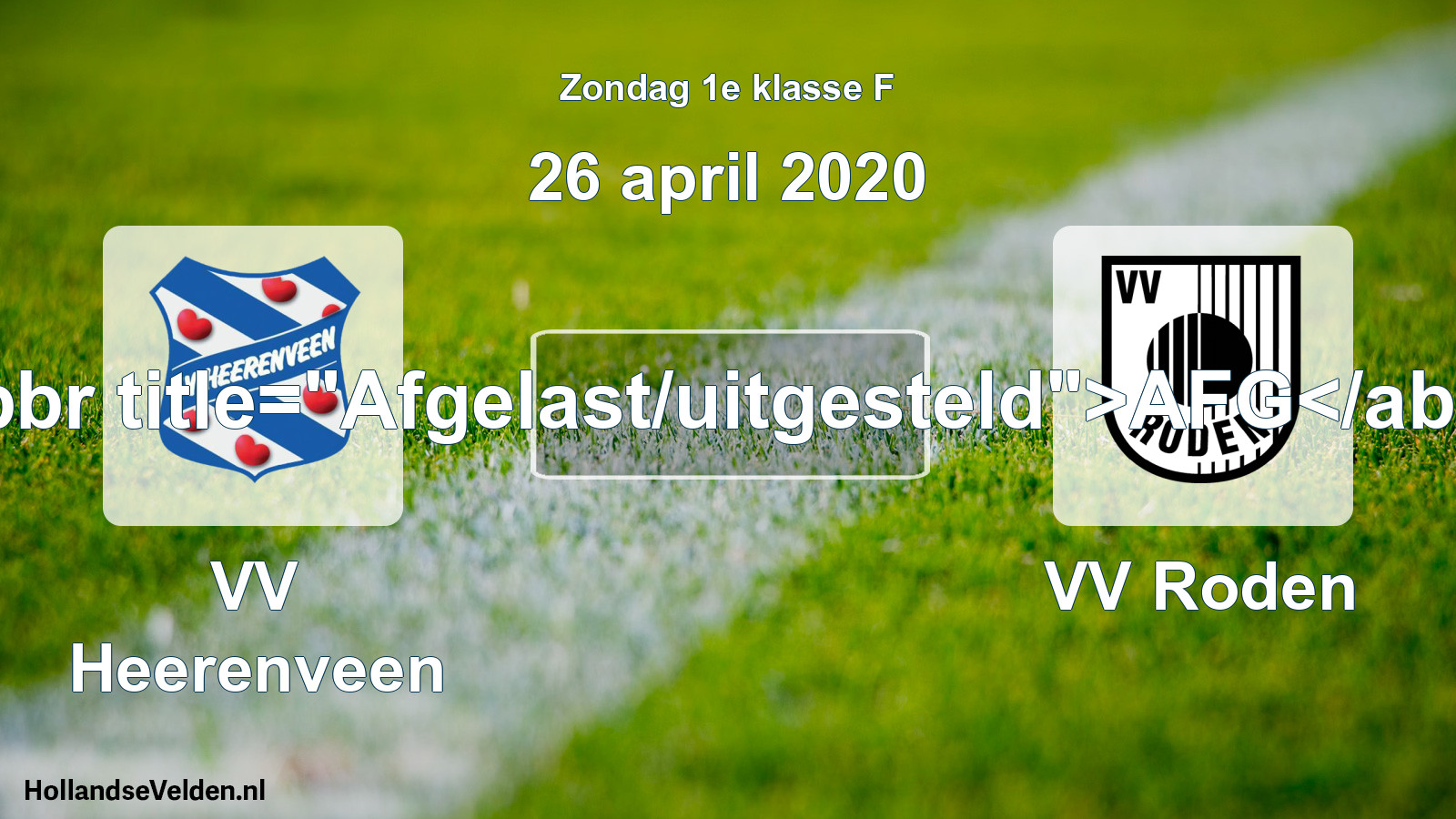 Scheduled Match: VV Heerenveen - VV Roden (26 April 2020)