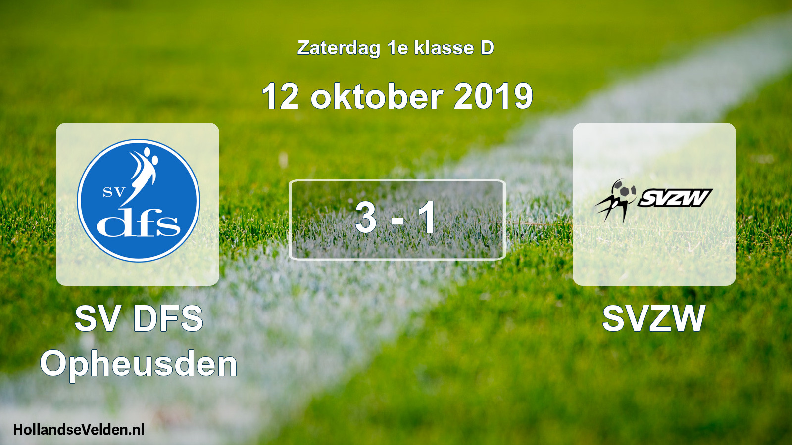 Total number of matches played: SV DFS Opheusden - SVZW 3 - 1 (12 October 2019)