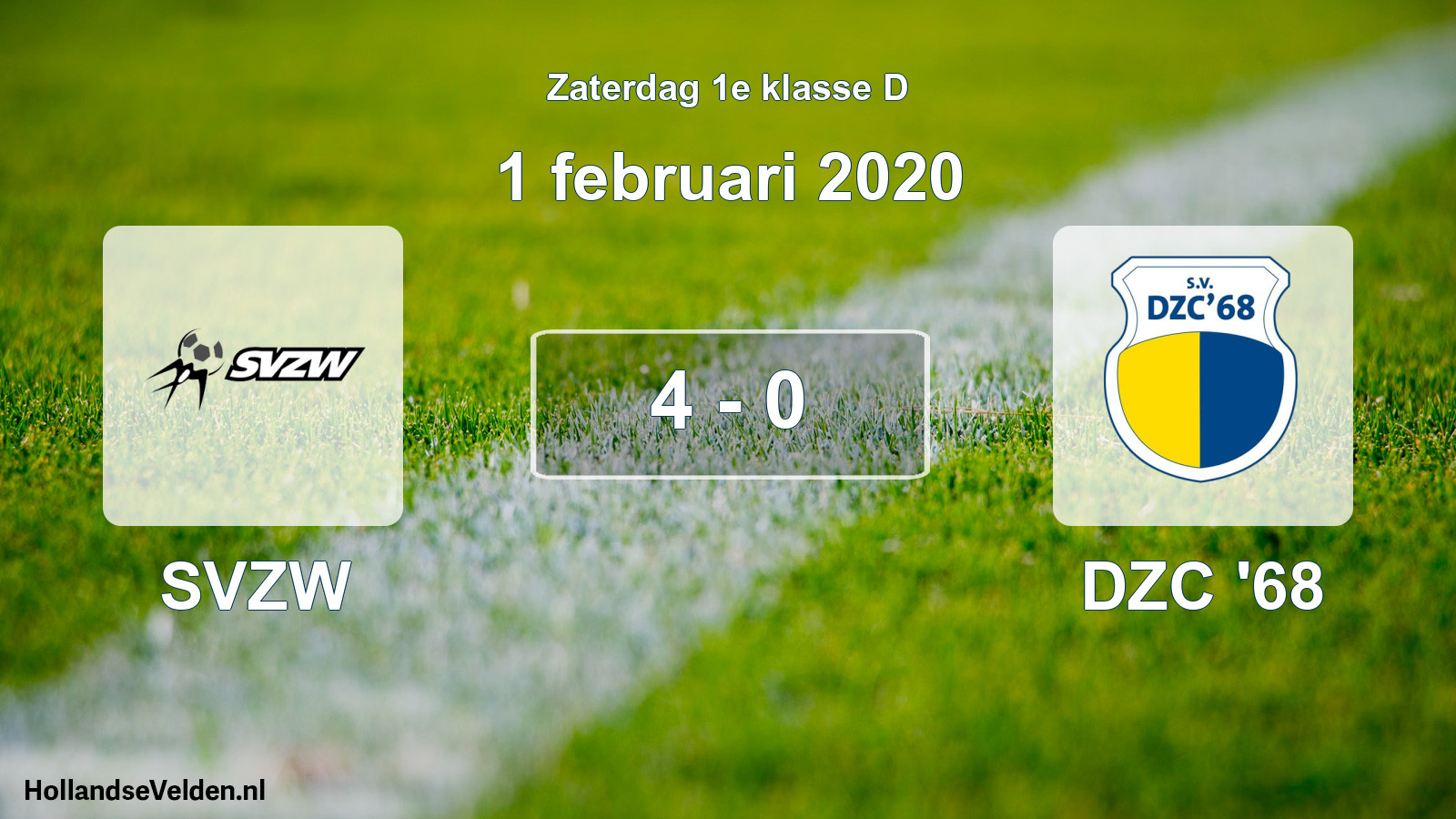 Total number of matches played: SVZW - DZC '68 4 - 0 (1 February 2020)