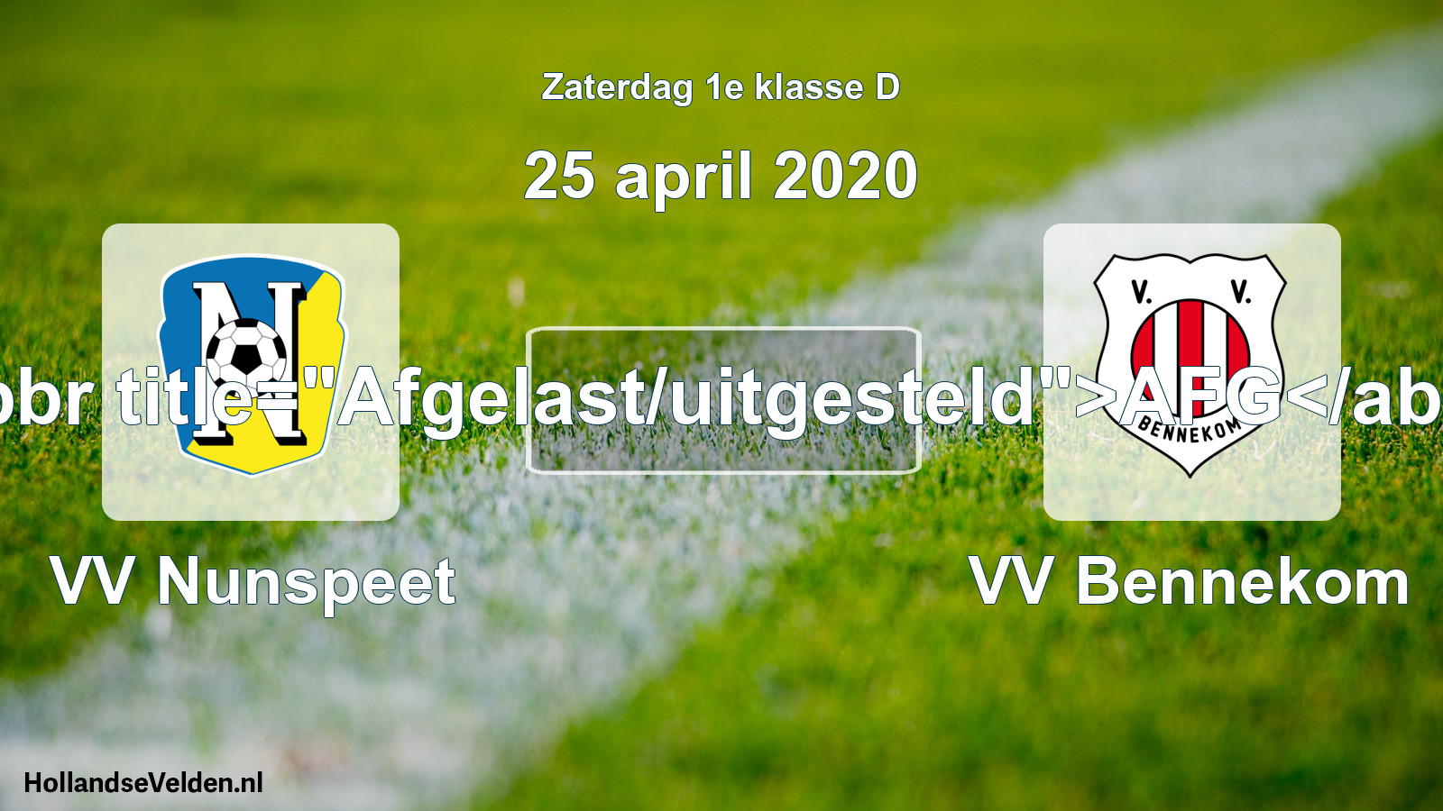 Scheduled Match: VV Nunspeet - VV Bennekom (25 April 2020)