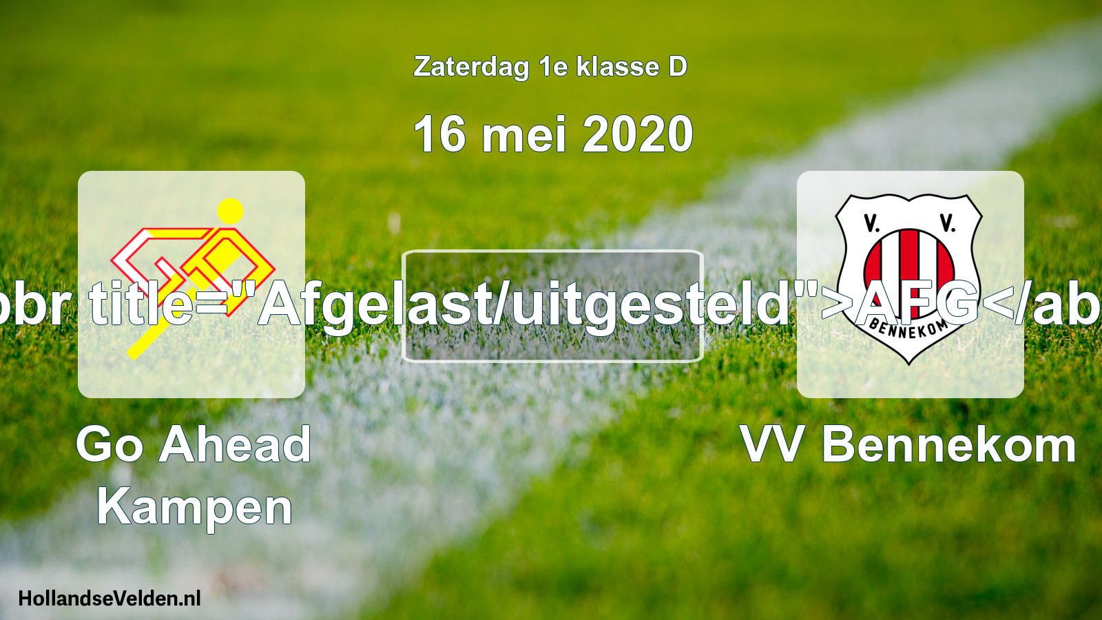 Scheduled Match: Go Ahead Kampen - VV Bennekom (16 May 2020)