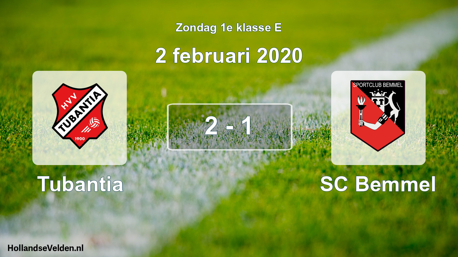Total number of matches played: Tubantia - SC Bemmel 2 - 1 (2 February 2020)