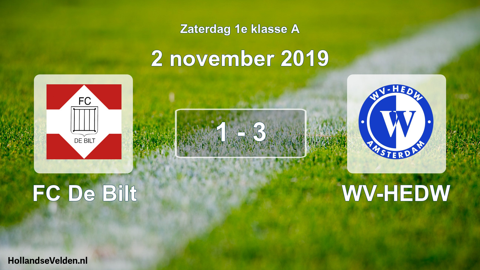 Total number of matches played: FC De Bilt - WV-HEDW 1 - 3 (2 November 2019)