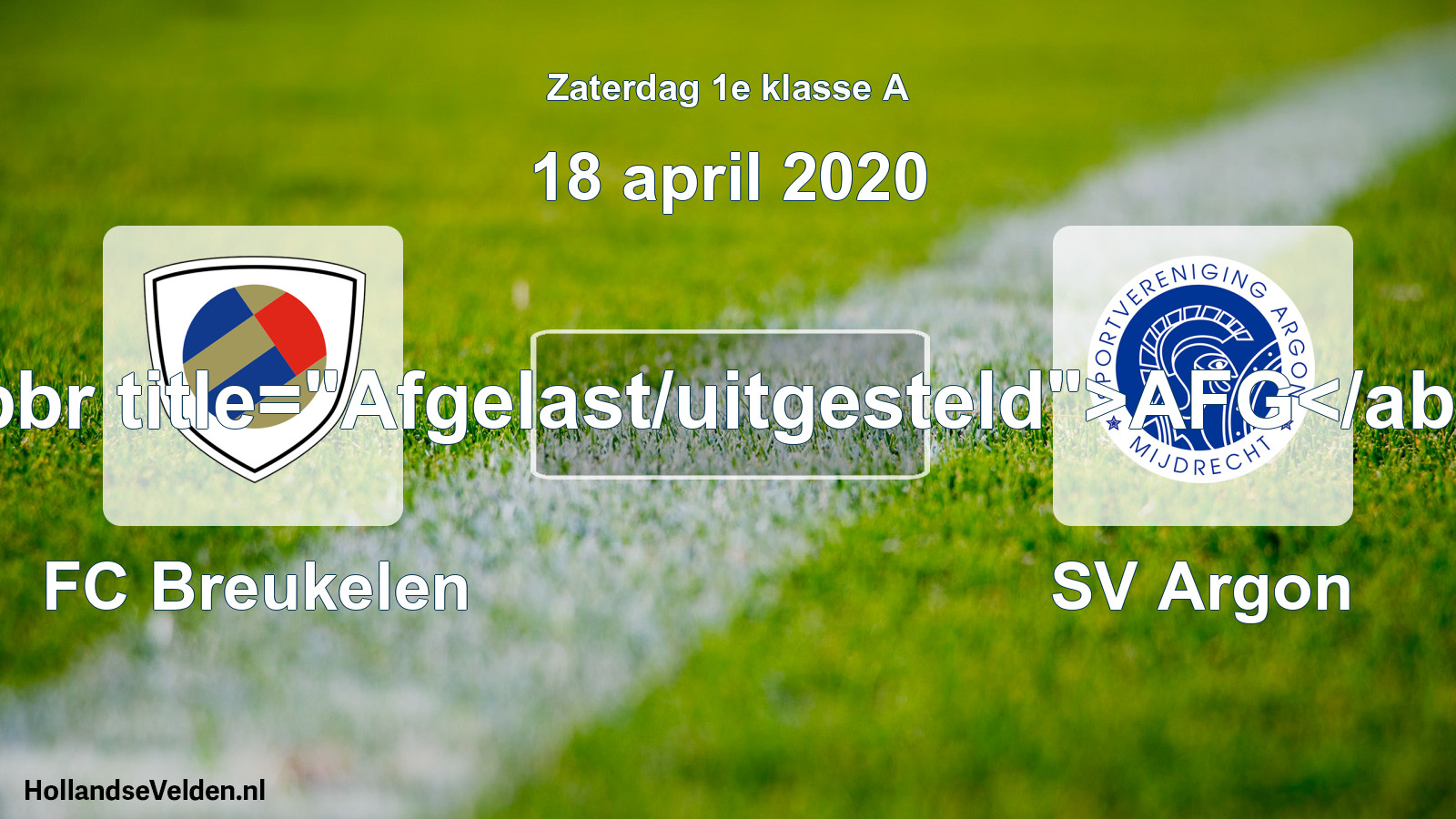 Scheduled Match: FC Breukelen - SV Argon (18 April 2020)