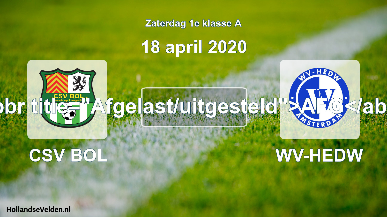 Scheduled Match: CSV BOL - WV-HEDW (18 April 2020)
