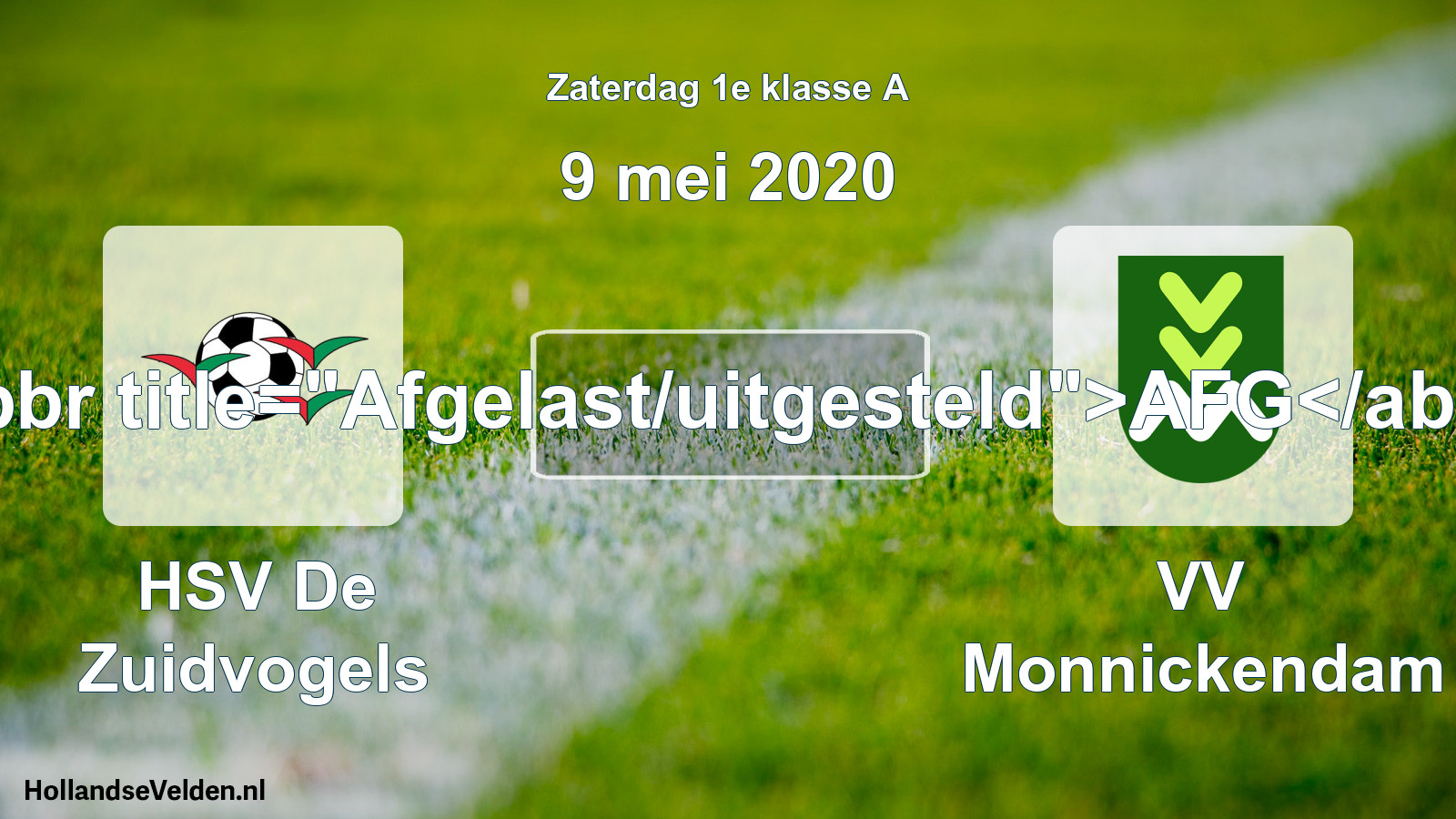 Scheduled Match: HSV De Zuidvogels - VV Monnickendam (9 May 2020)