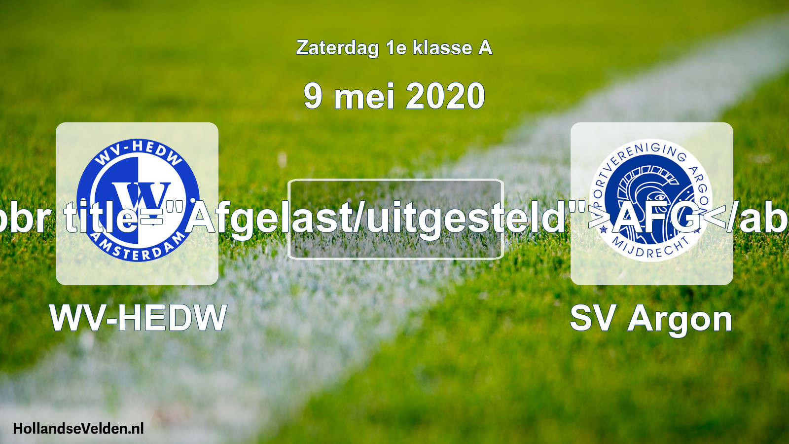 Scheduled Match: WV-HEDW - SV Argon (9 May 2020)