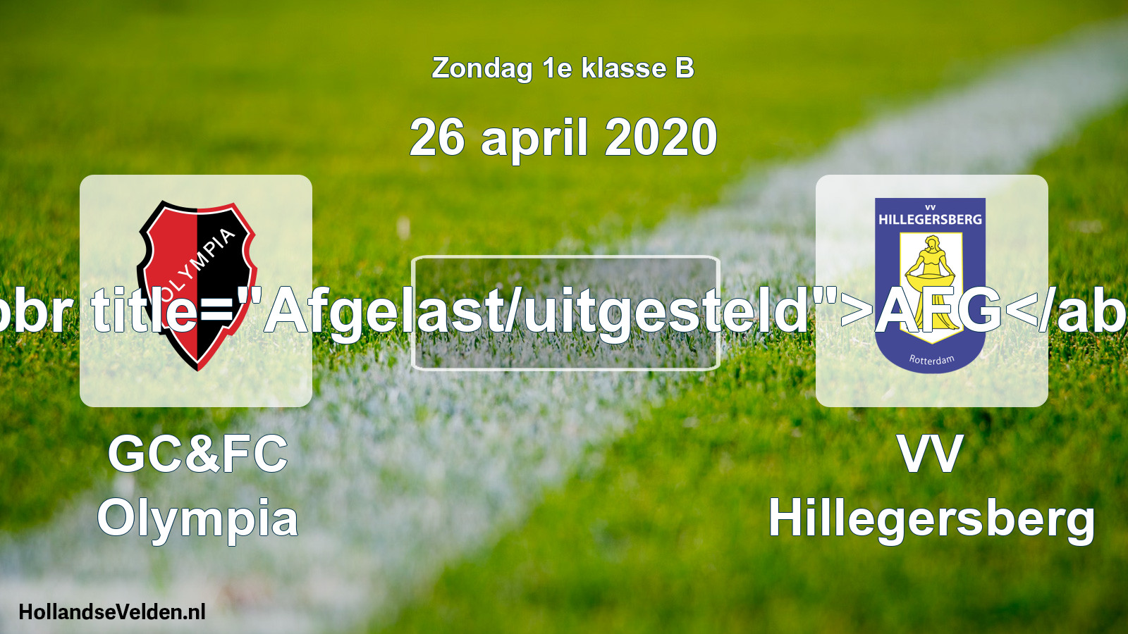 Scheduled Match: GC&FC Olympia - VV Hillegersberg (26 April 2020)