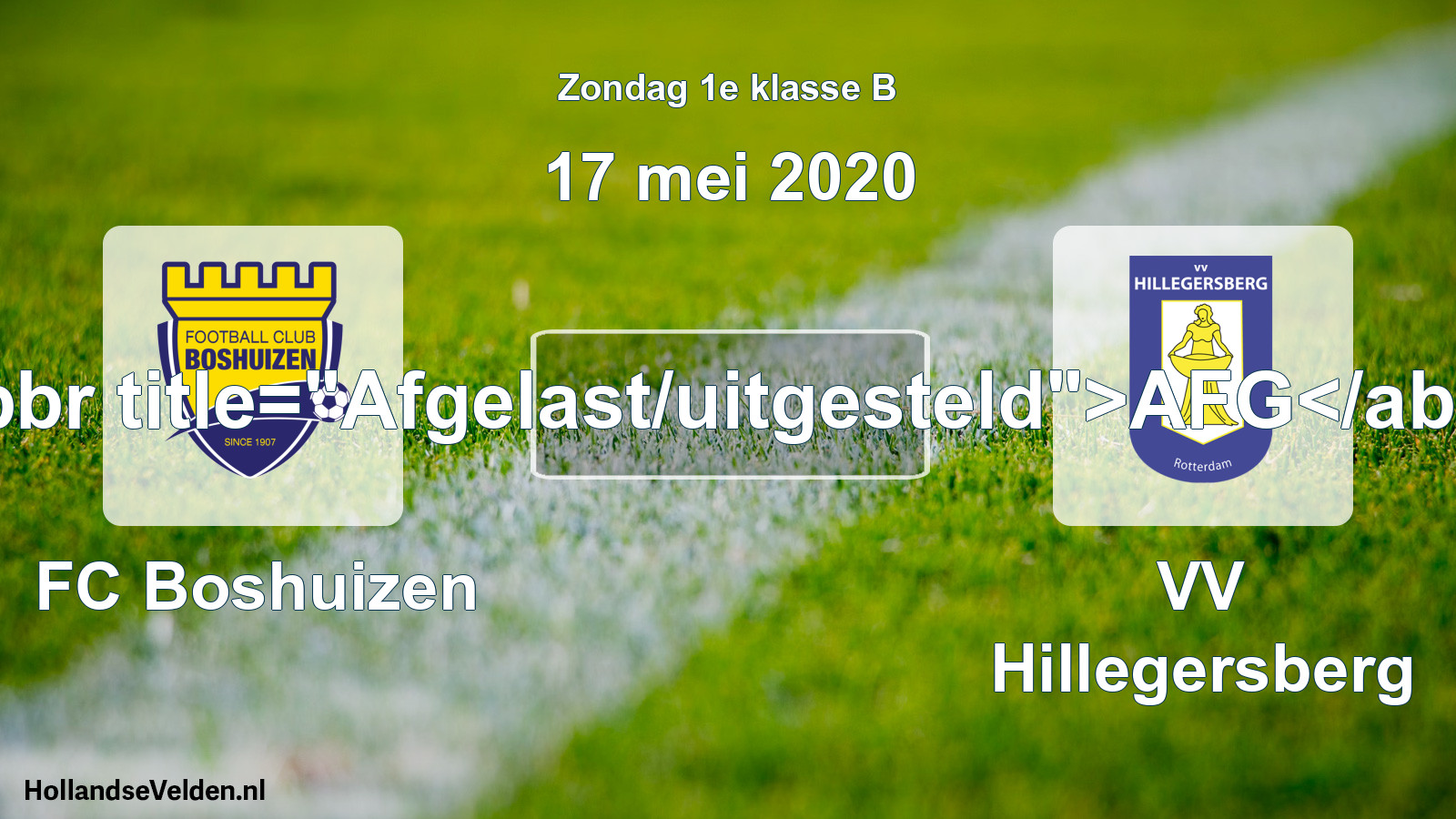Scheduled Match: FC Boshuizen - VV Hillegersberg (17 May 2020)