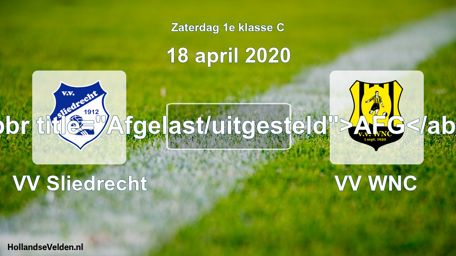 Scheduled Match: VV Sliedrecht - VV WNC (18 April 2020)