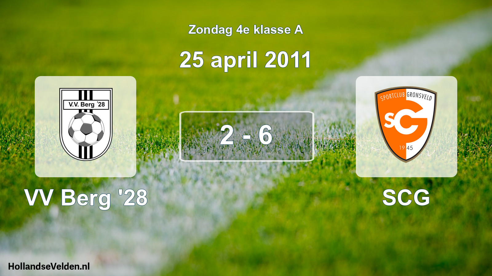 Total number of matches played: VV Berg '28 - SCG 2 - 6 (25 April 2011)