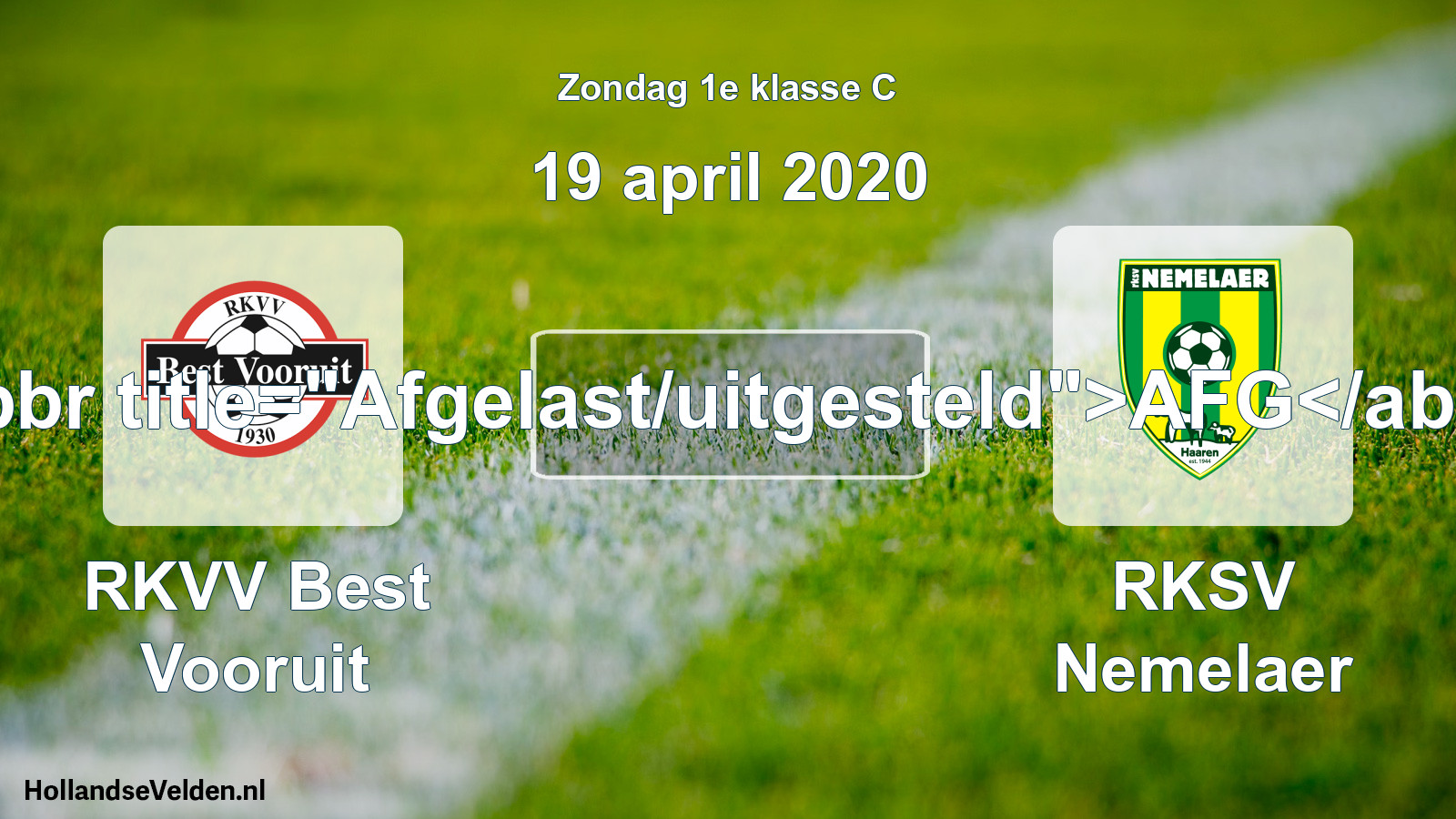 Scheduled Match: RKVV Best Vooruit - RKSV Nemelaer (19 April 2020)