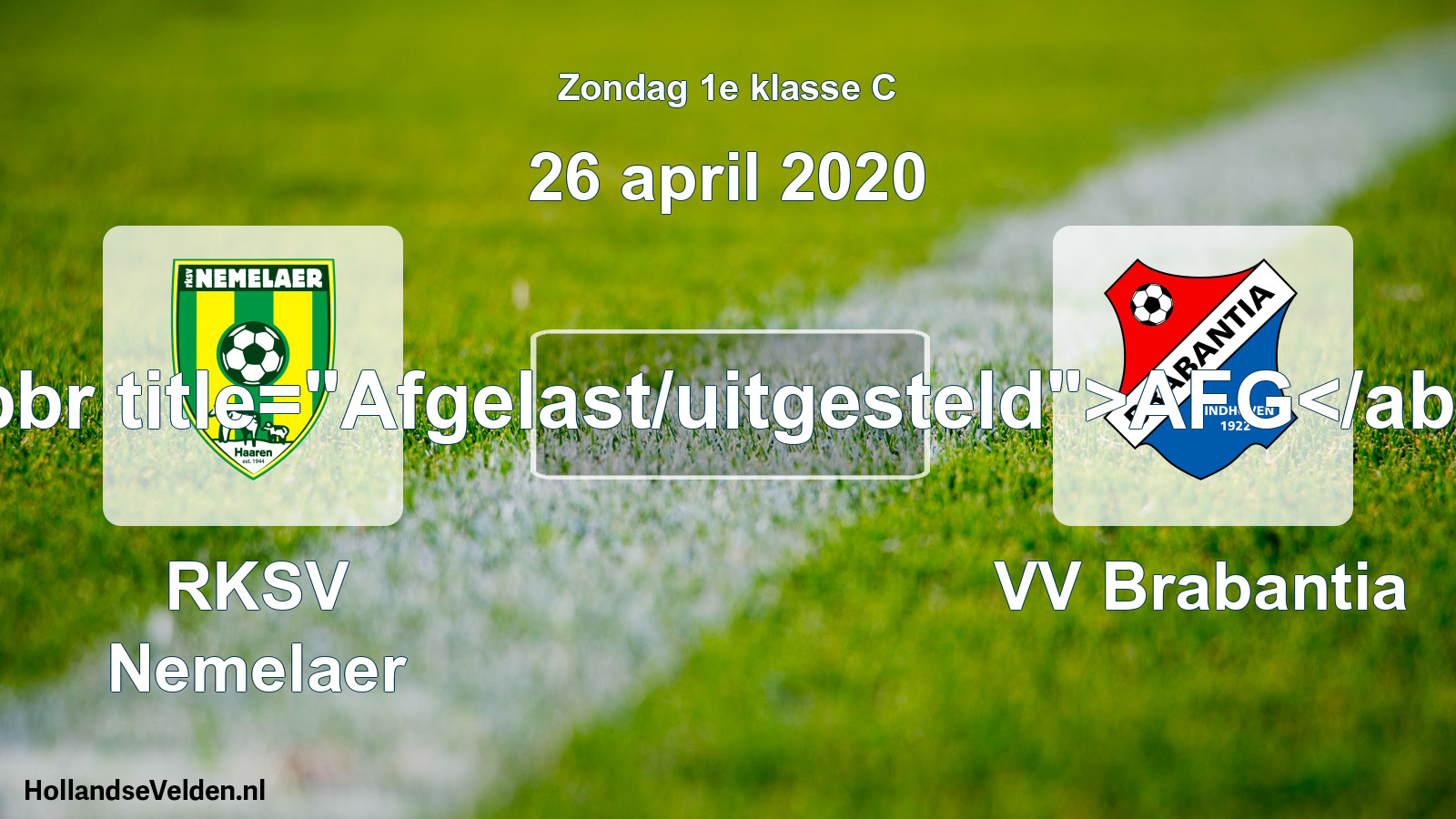 Scheduled Match: RKSV Nemelaer - VV Brabantia (26 April 2020)