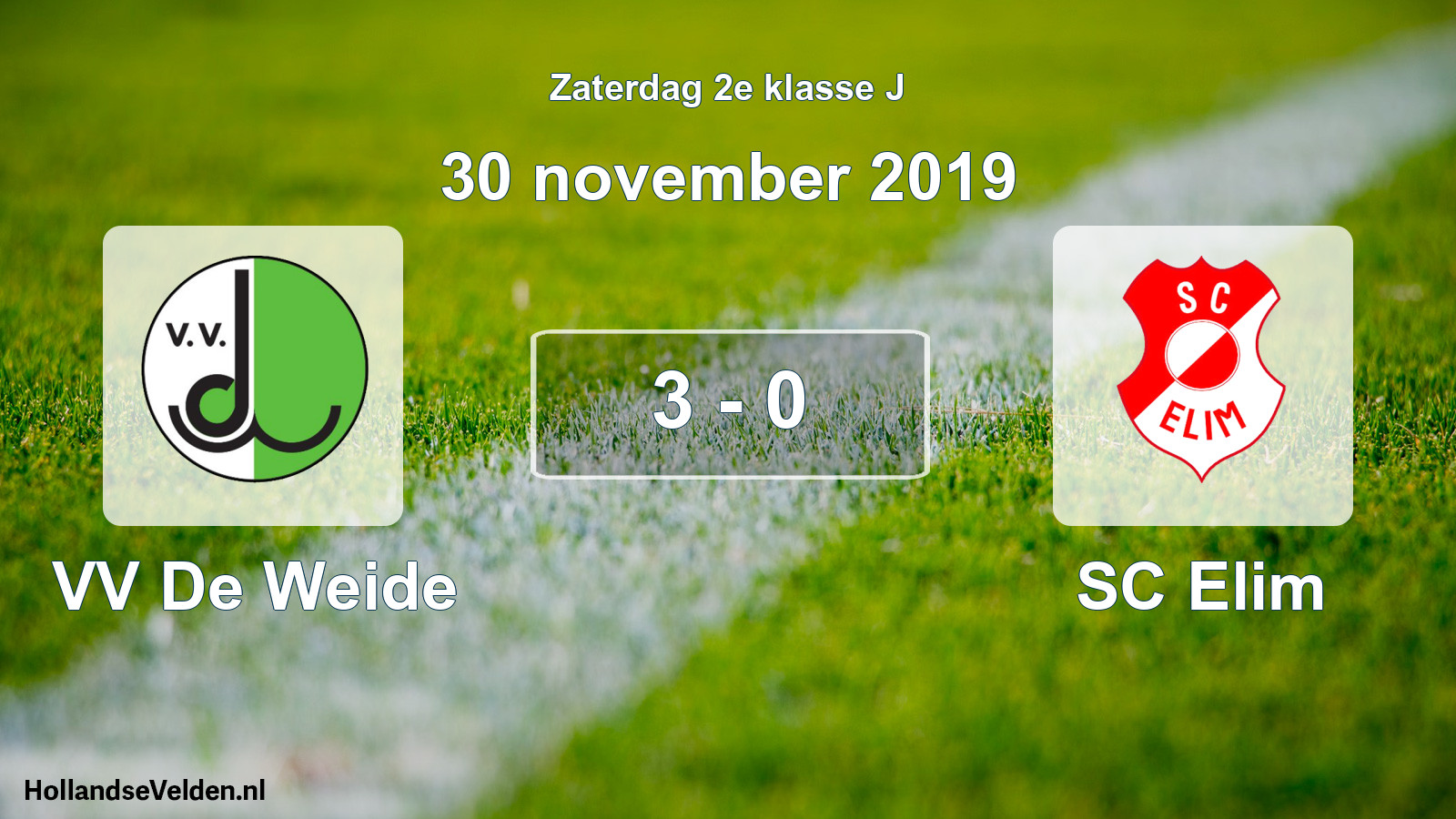 Total number of matches played: VV De Weide - SC Elim 3 - 0 (30 November 2019)