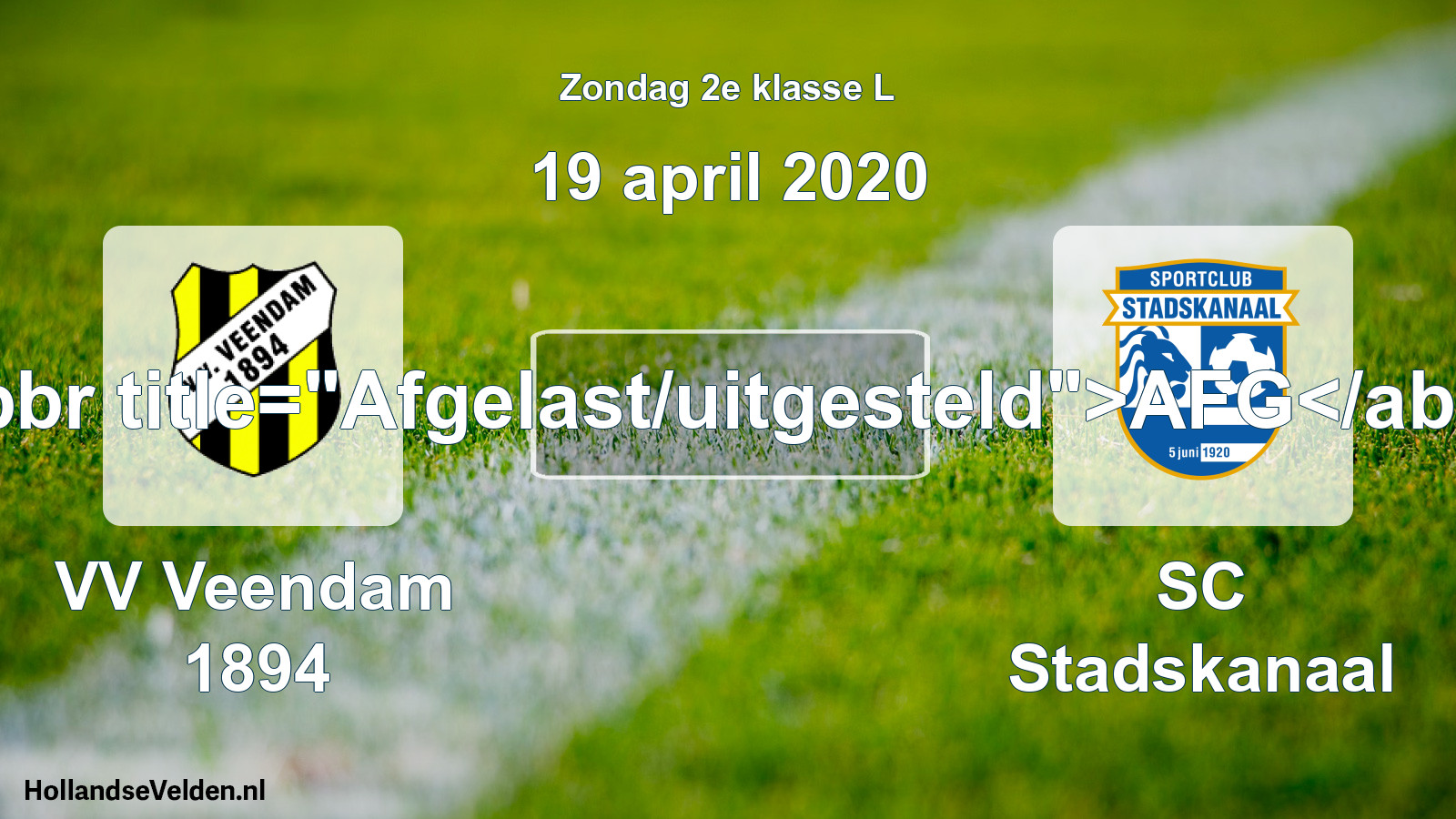 Scheduled Match: VV Veendam 1894 - SC Stadskanaal (19 April 2020)