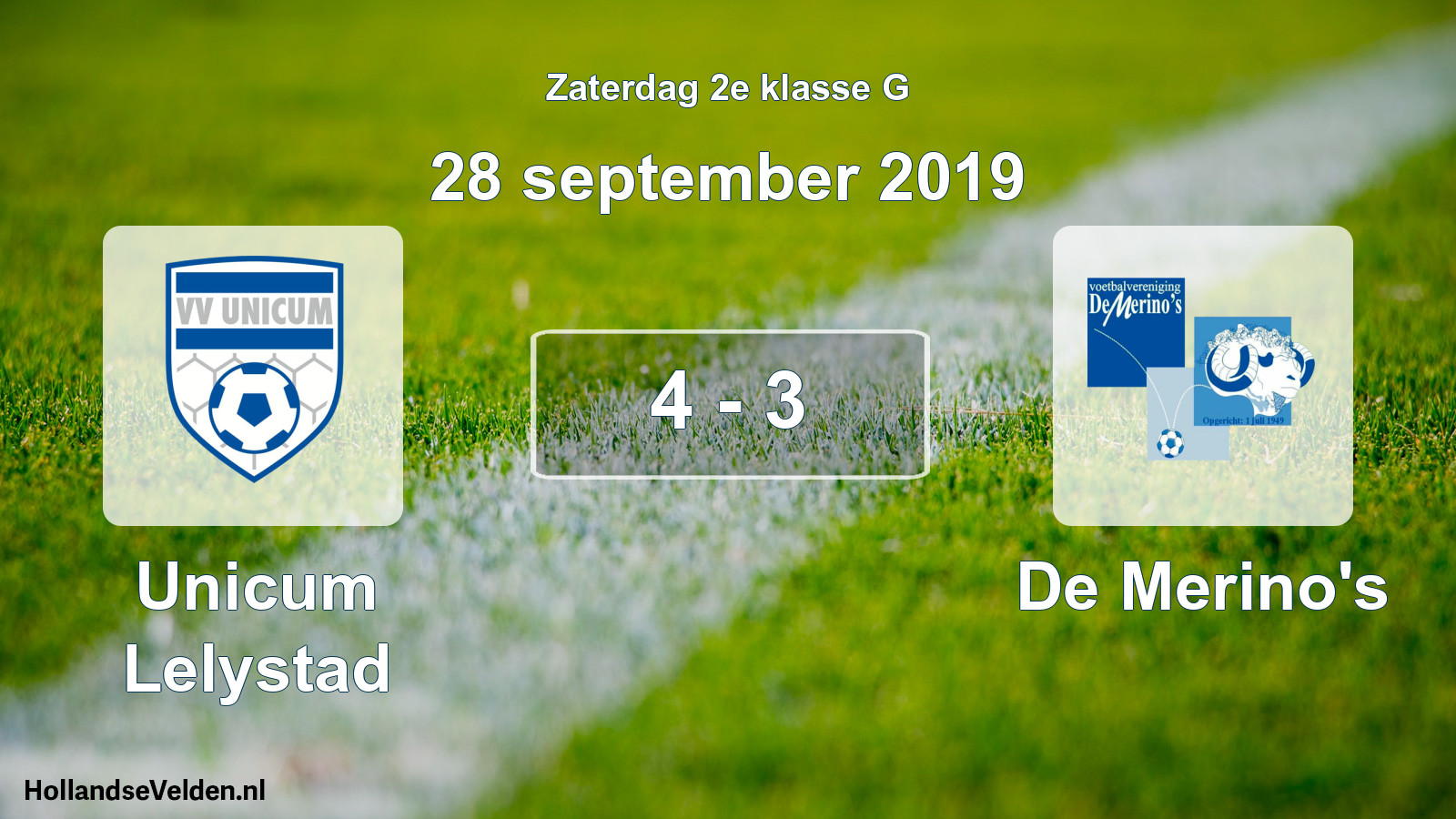 Total number of matches played: Unicum Lelystad - De Merino's 4 - 3 (28 September 2019)