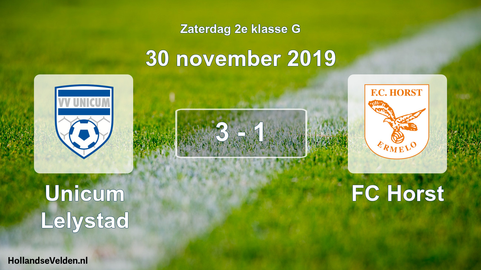 Total number of matches played: Unicum Lelystad - FC Horst 3 - 1 (30 November 2019)