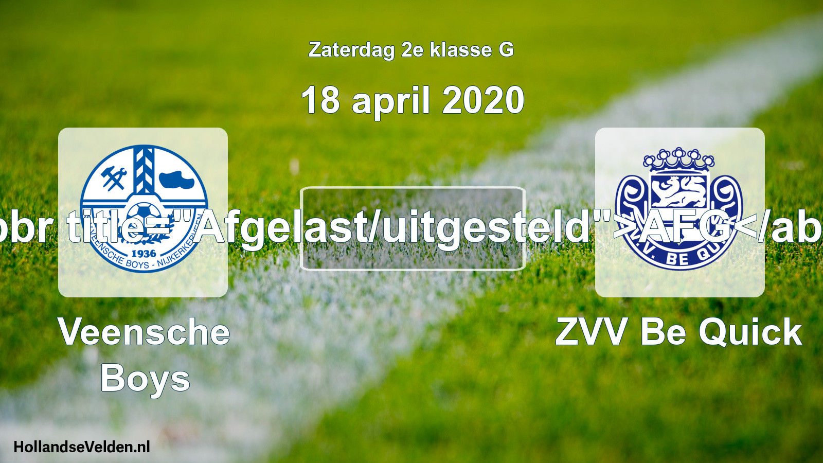 Scheduled Match: Veensche Boys - ZVV Be Quick (18 April 2020)