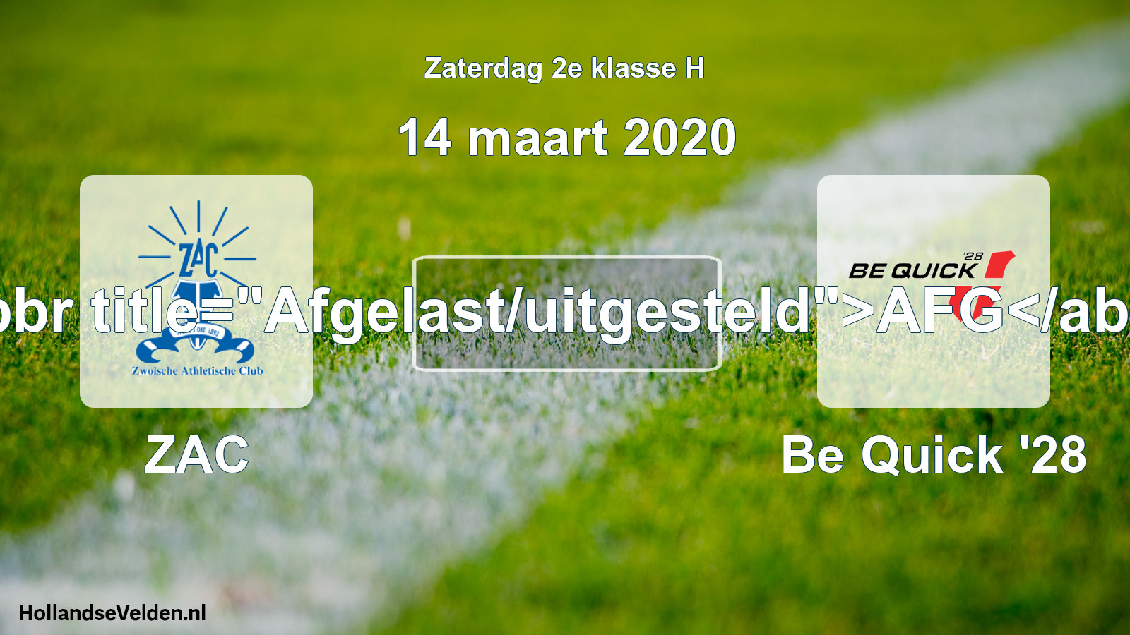 Scheduled Match: ZAC - Be Quick '28 (14 March 2020)
