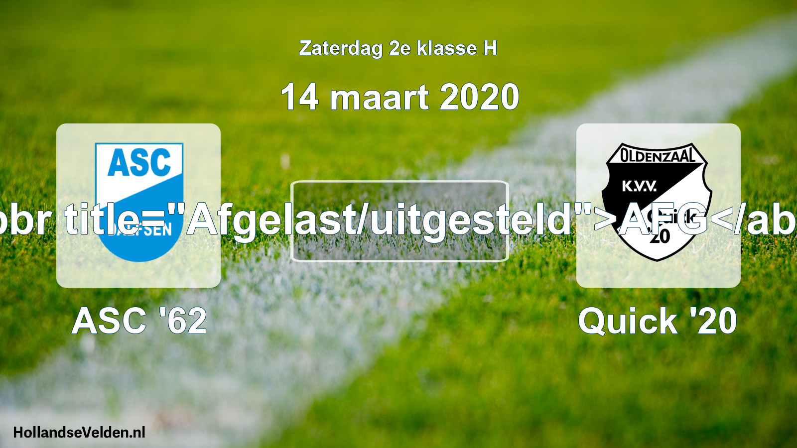 Scheduled Match: ASC '62 - Quick '20 (14 March 2020)