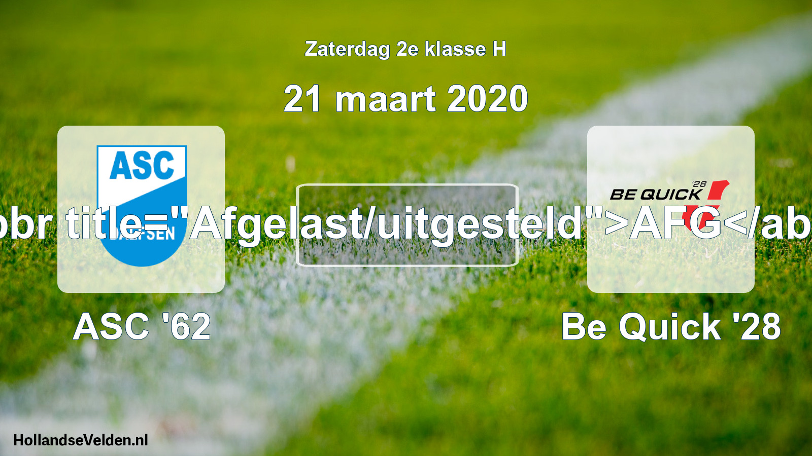 Scheduled Match: ASC '62 - Be Quick '28 (21 March 2020)