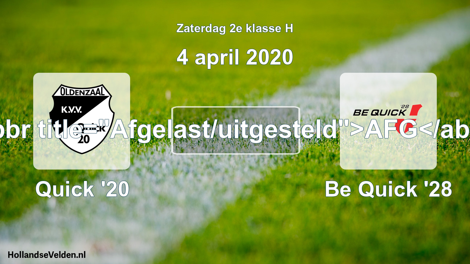 Scheduled Match: Quick '20 - Be Quick '28 (4 April 2020)