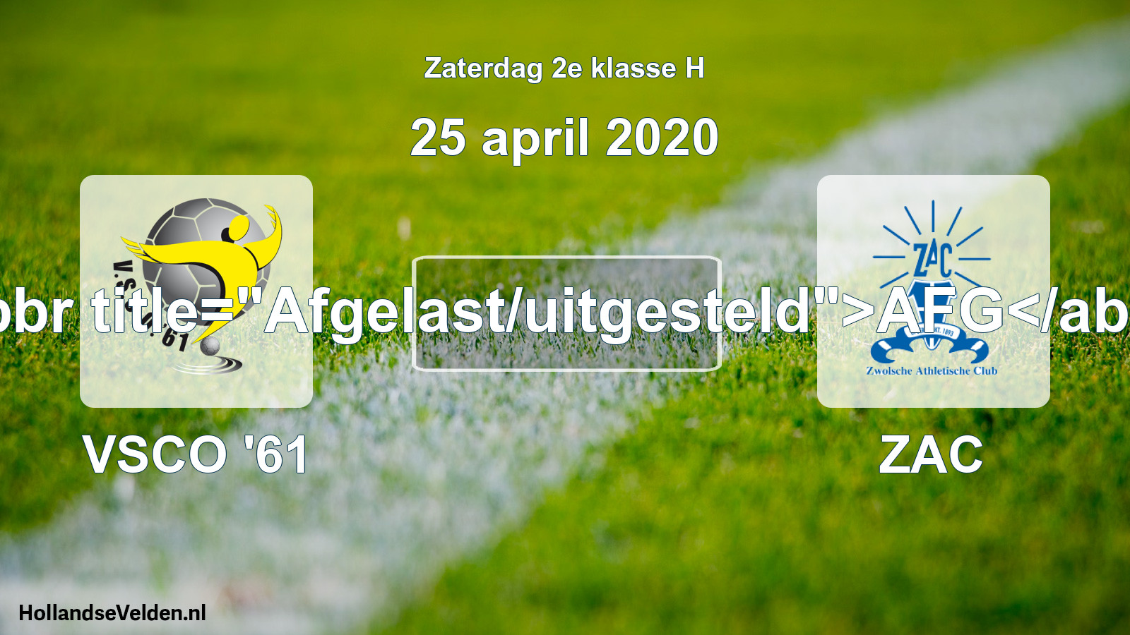 Scheduled Match: VSCO '61 - ZAC (25 April 2020)