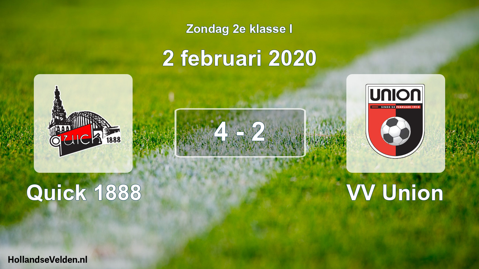 Total number of matches played: Quick 1888 - VV Union 4 - 2 (2 February 2020)