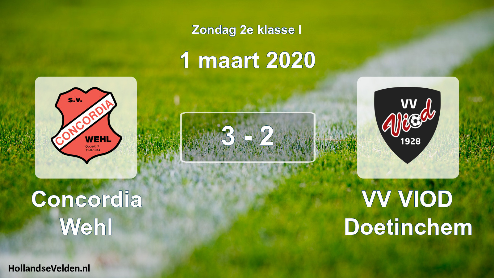 Total number of matches played: Concordia Wehl - VV VIOD Doetinchem 3 - 2 (1 March 2020)