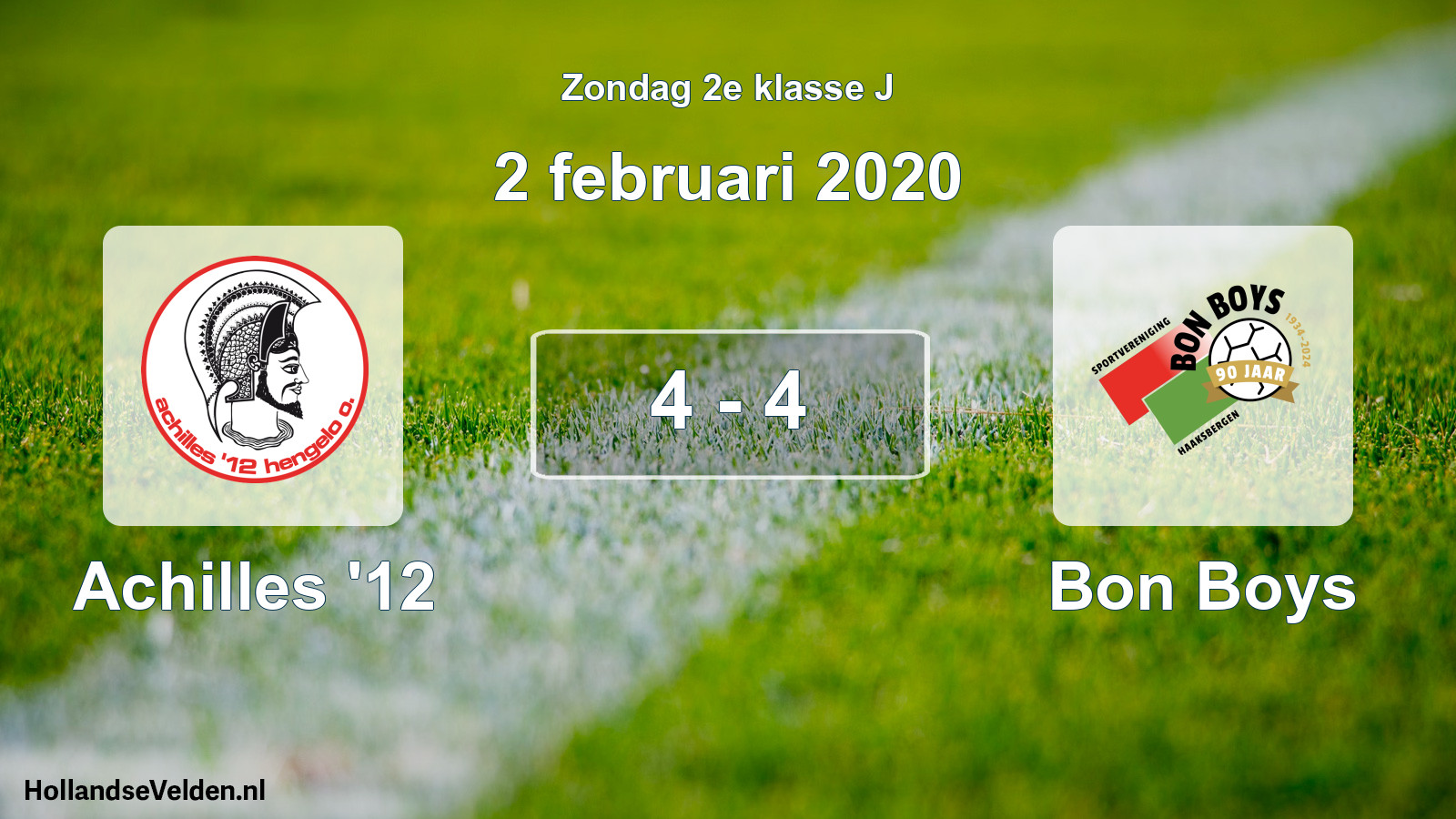 Total number of matches played: Achilles '12 - Bon Boys 4 - 4 (2 February 2020)