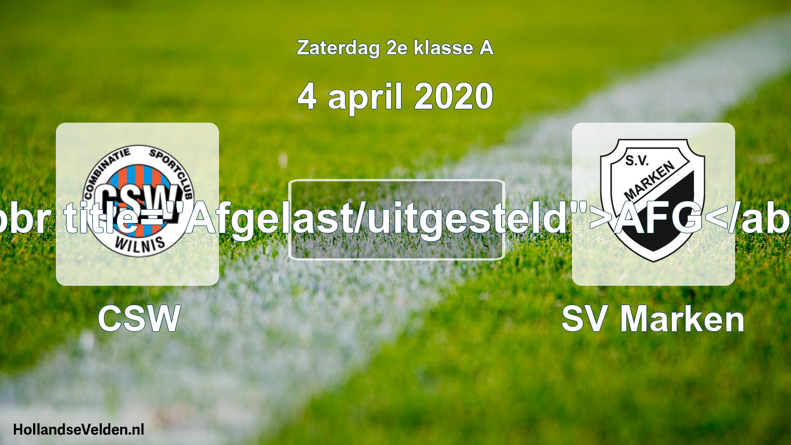 Scheduled Match: CSW - SV Marken (4 April 2020)