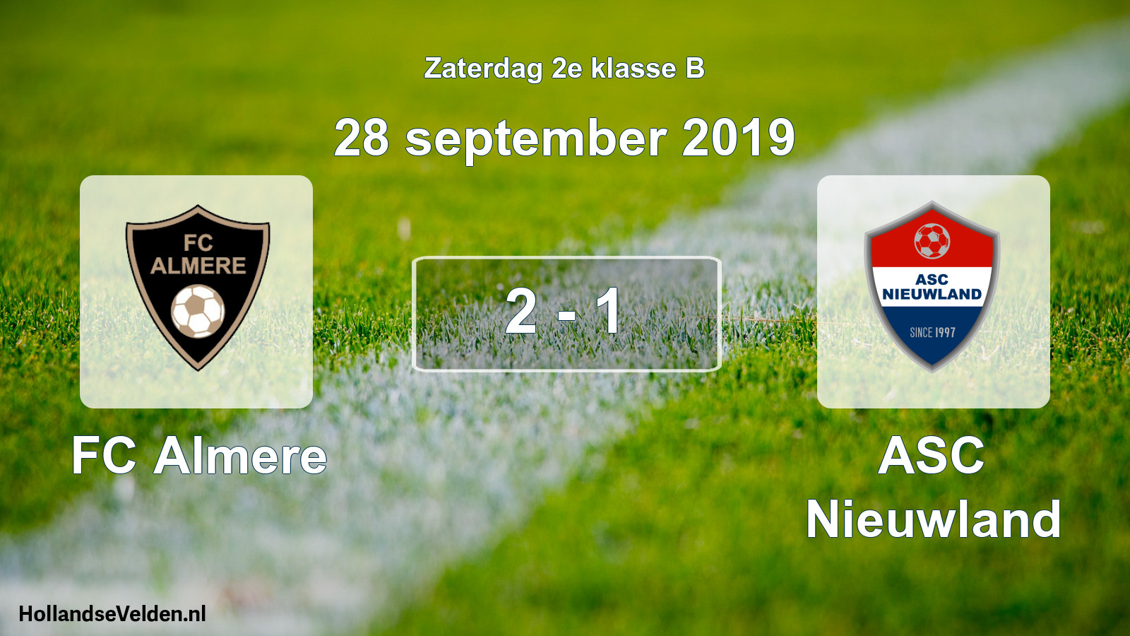 Total number of matches played: FC Almere - ASC Nieuwland 2 - 1 (28 September 2019)